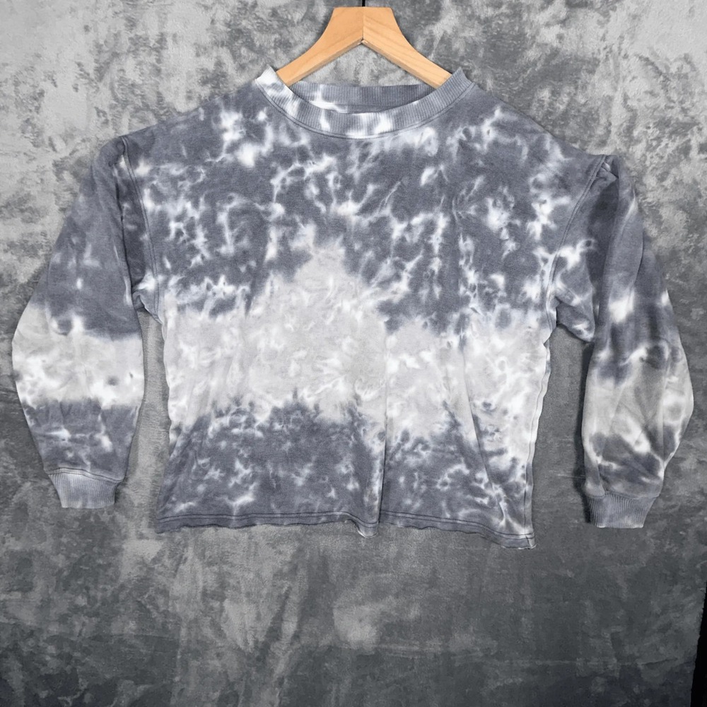 American Eagle Womens Sweatshirt‎ Pullover S Gray Tie Dye Puff Sleeve